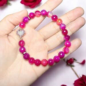 Pink Faceted Agate Bracelet | 8mm Beads | Stretch Bracelet